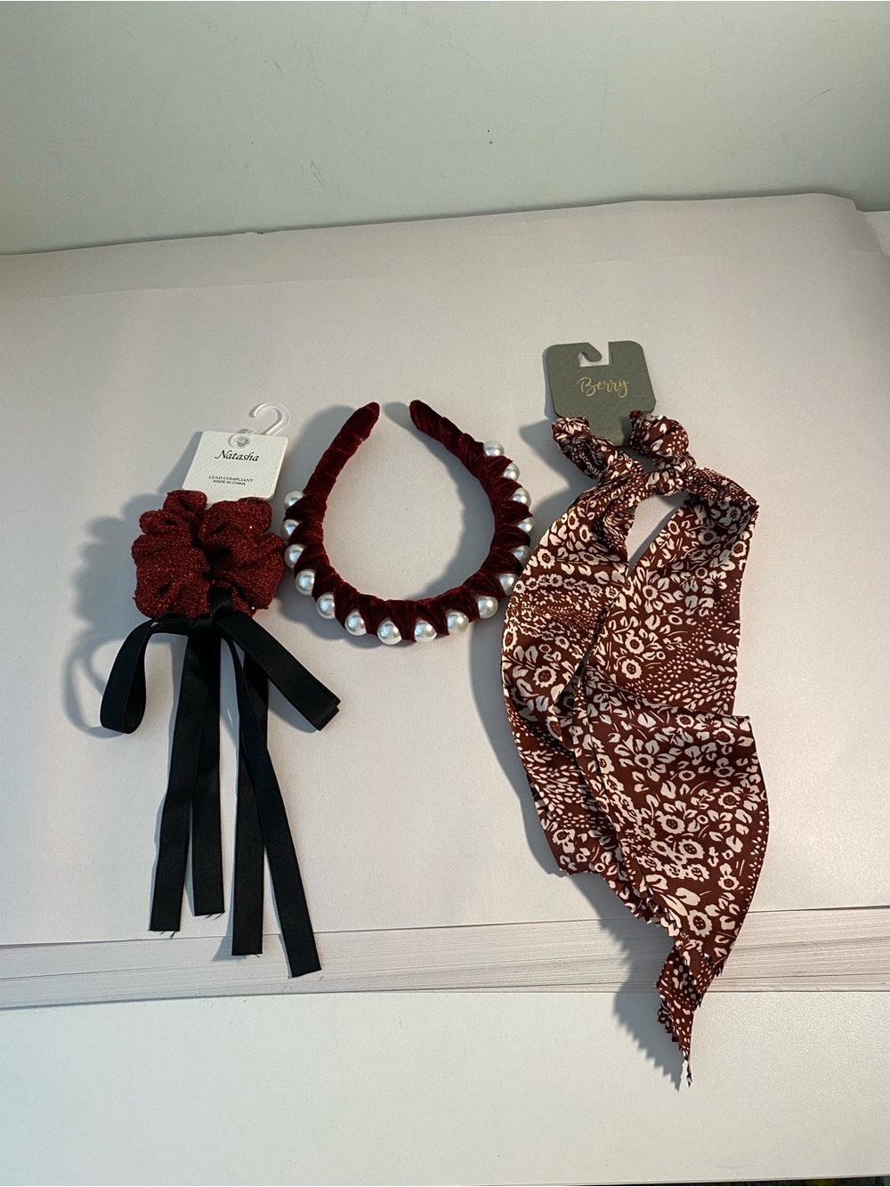 Burgundy Pearl-Trim Headband and other Hair Accessories
